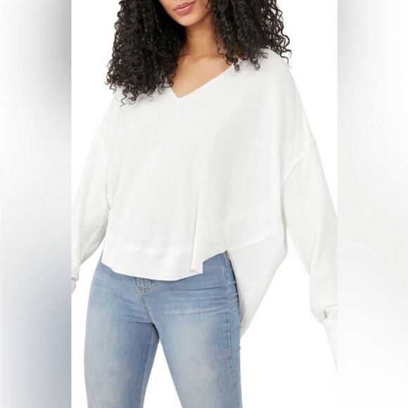 Free People Owen Thermal Knit Top In White - Picture 2 of 5